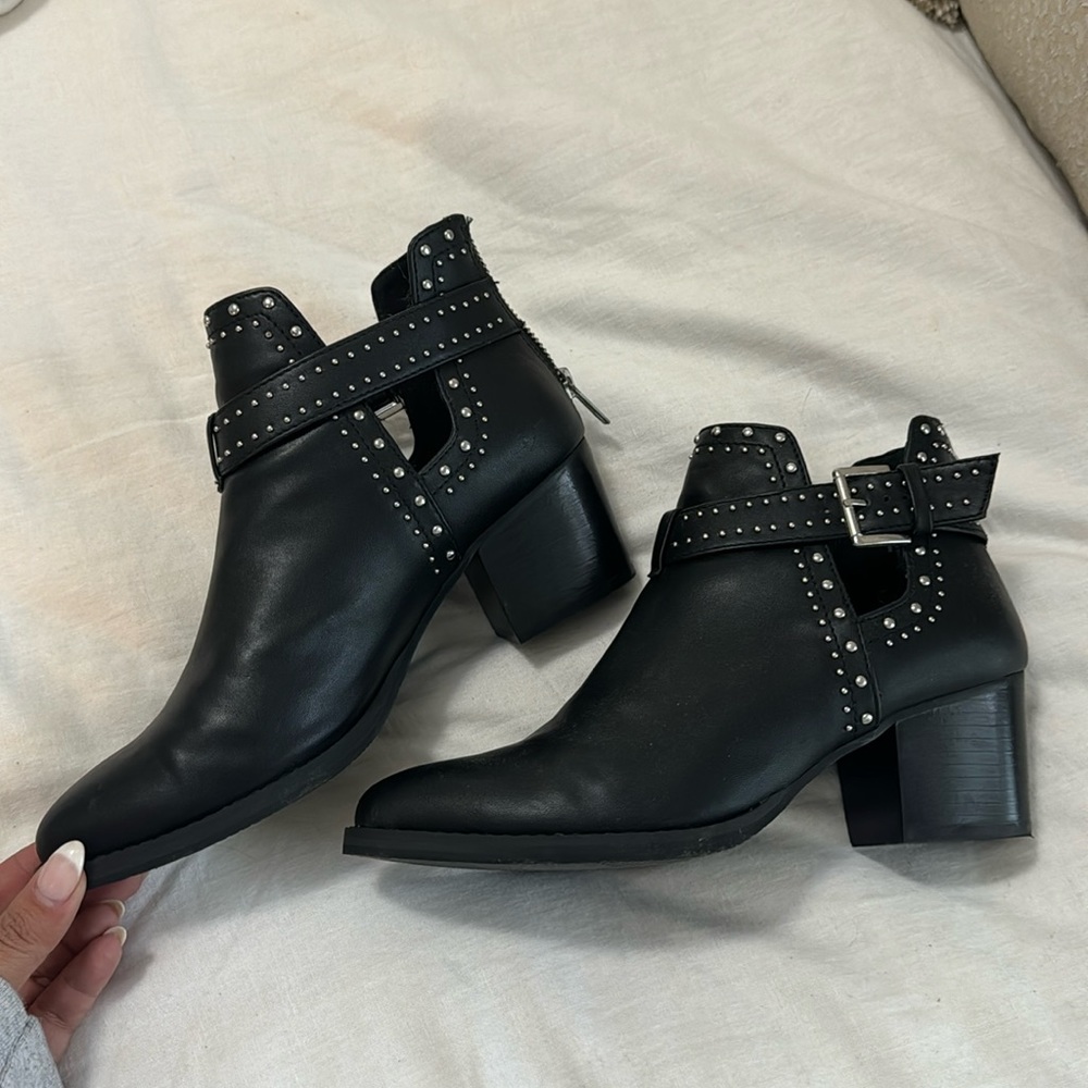 Cut out black studded booties
